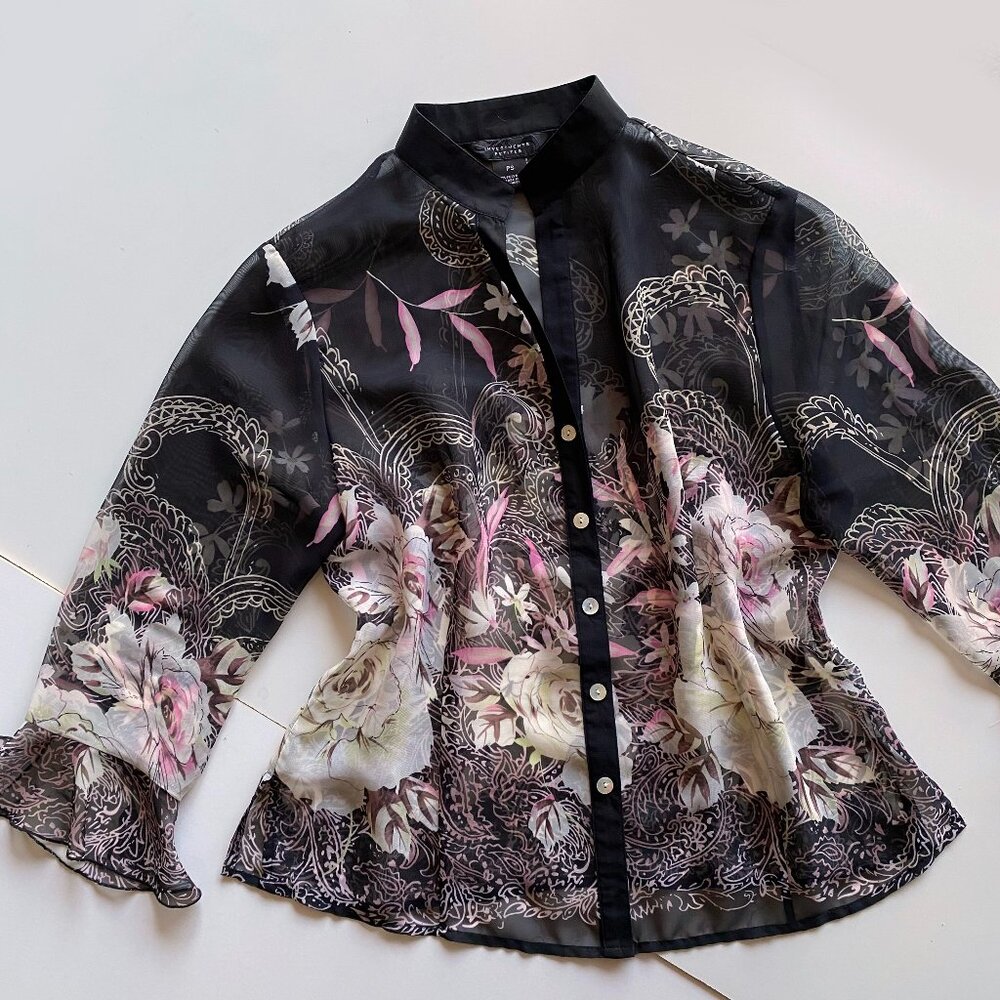 Floral Sheer Black and Pink Women's Top Size PS